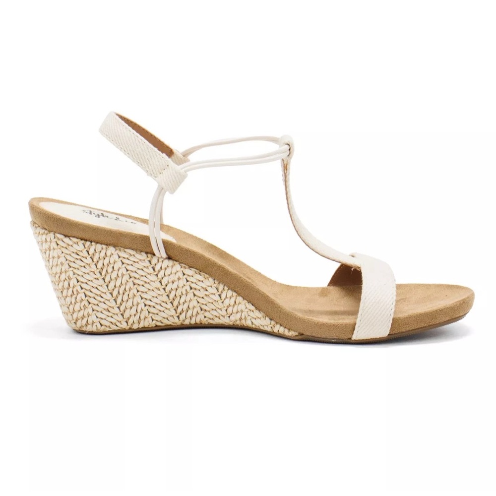 NWT Macy’s STYLE & CO MULAN T-STRAP WEDGE SANDAL ESPADRILLES Linen Nude SZ 12 - Picture 7 of 11